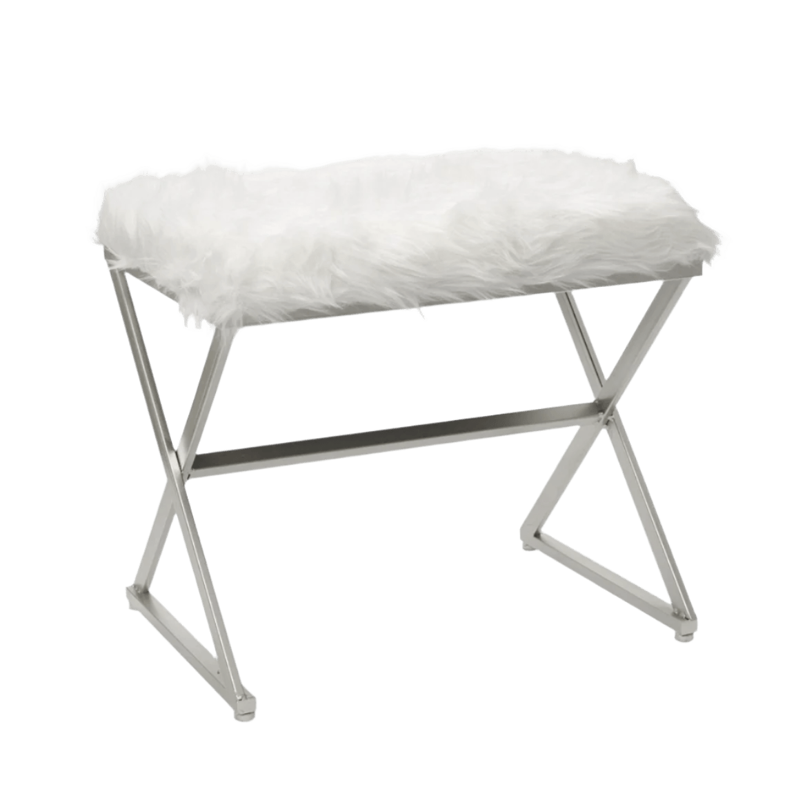 X Leg White Faux Fur Stool Silver – Luvo Store