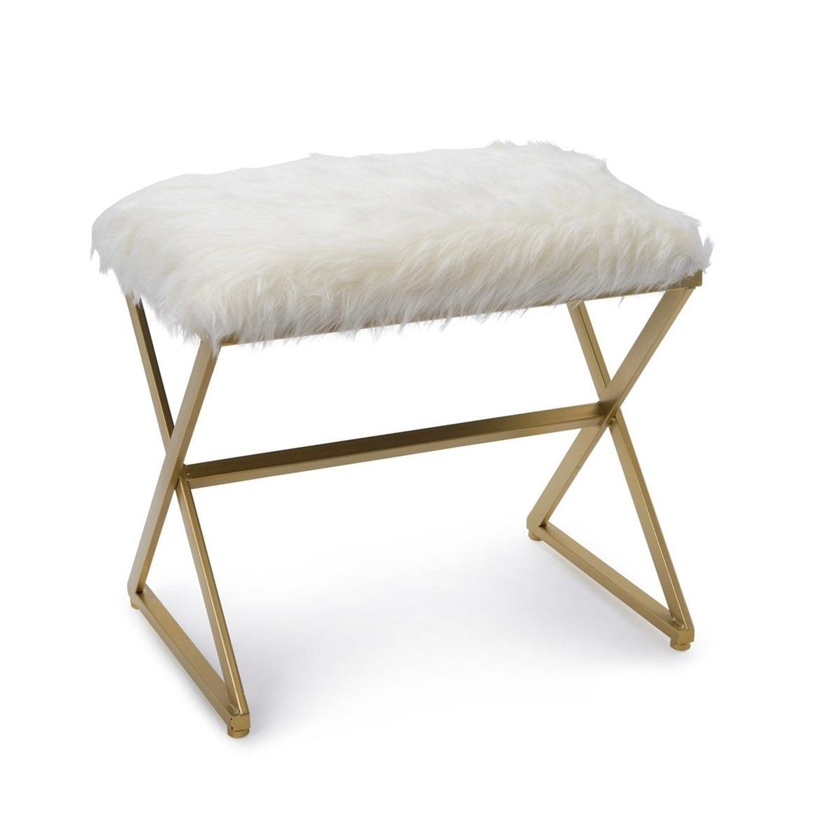 X Leg White Faux Fur Stool - Gold - Luvo Store - Vanity Chairs