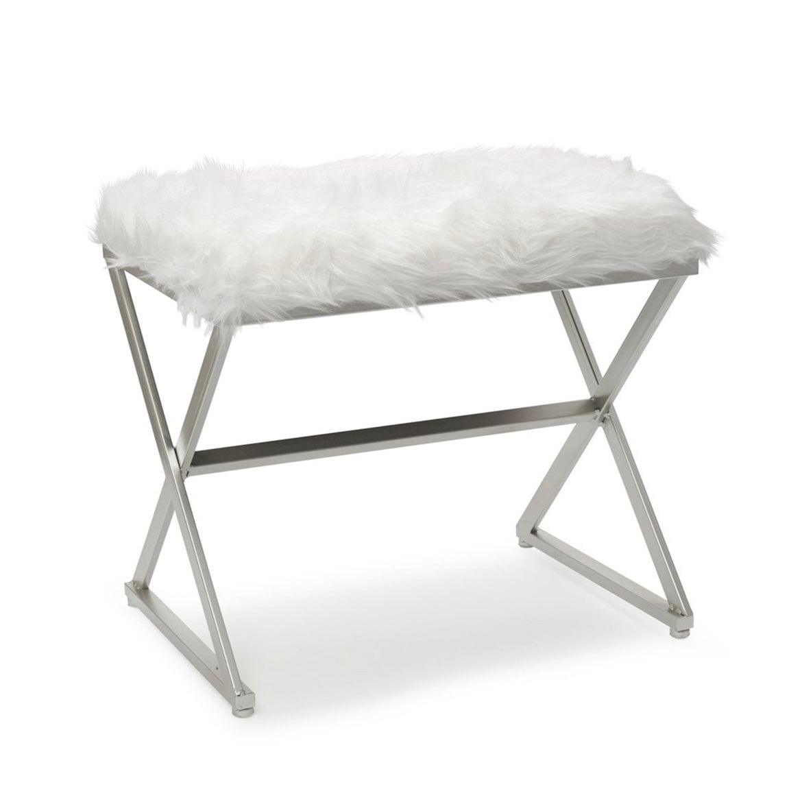 X Leg White Faux Fur Stool - Silver - Luvo Store - Vanity Chairs
