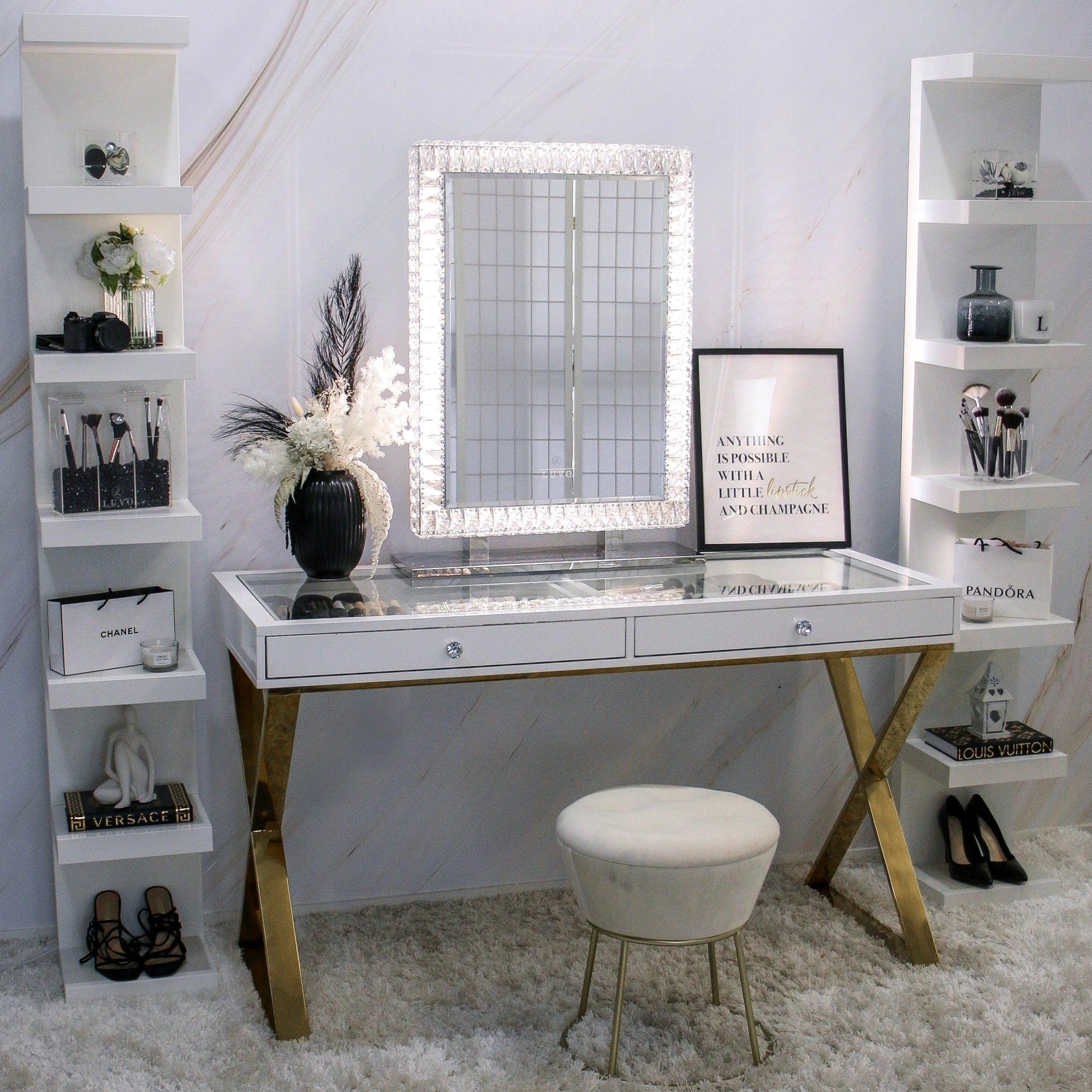 Glass Top Vanity Table | Makeup Desk with Storage | Luvo Luvo Store Glass Top Vanity Table | Makeup Desk with Storage | Luvo Luvo Store